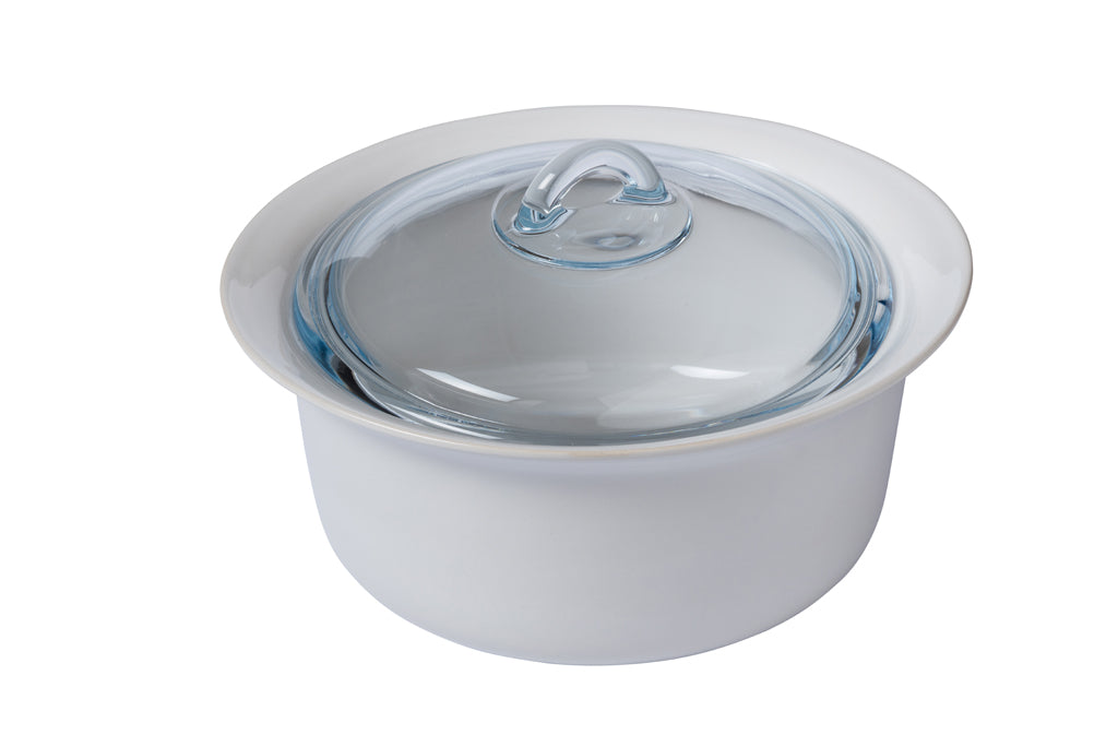 Pyrex Supreme rund weiß Kasserole aus Keramik mit Glasdeckel